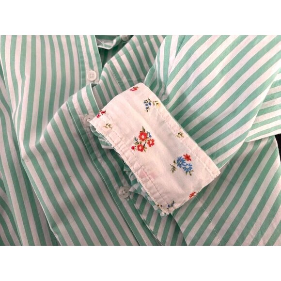 NWT AMERICAN EAGLE Top Size XL Long Sleeve Green White Striped Contrasting Cuffs - Picture 9 of 10